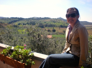 On the terrace in Satta's home, overlooking the beautiful Tuscan landscape.